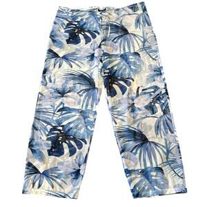 La Blanca Women's Tropical Swimsuit Coverup Crop Pants White Blue Size L